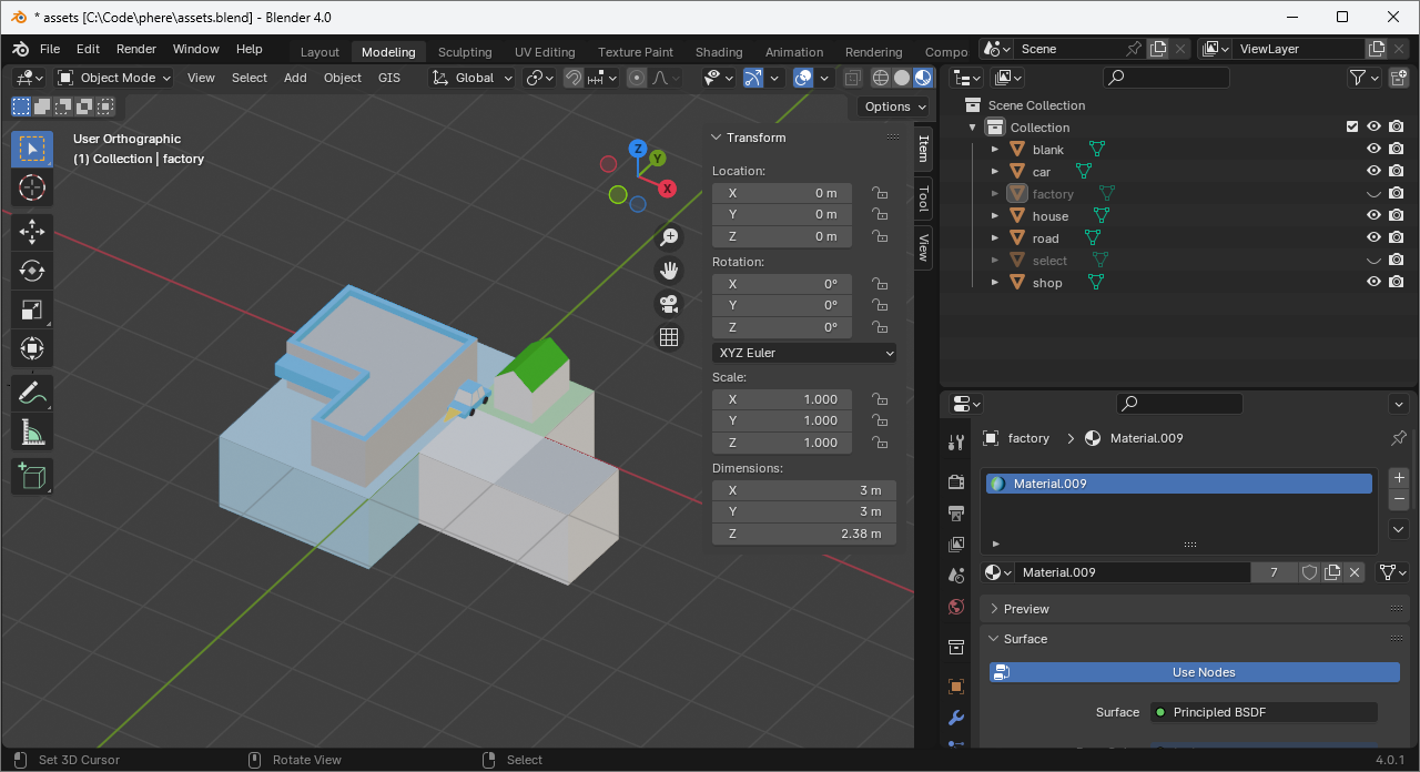 A screenshot of Blender with my 3D assets